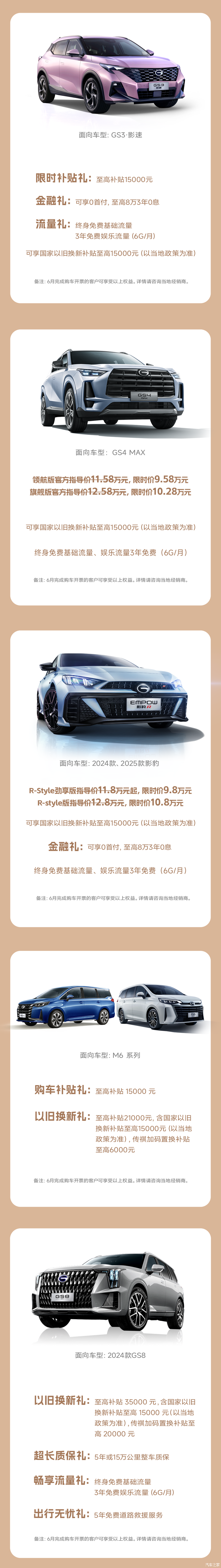 广汽传祺6月最新购车权益上线 涉及多款车型，权益各不相同
